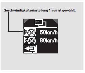 Bei Modellen mit Linkslenkung kann der Geschwindigkeitsalarm in km/h