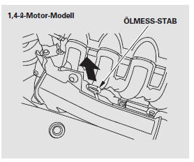 1. Den Ölmess-Stab (orangefarbener Griff) herausziehen.