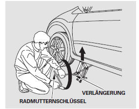 14. Die Verlängerung und den Radmutternschlüssel wie dargestellt verwenden,