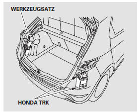 Die Heckklappe öffnen. Die Seitenabdeckung entfernen, indem der Griff gegen