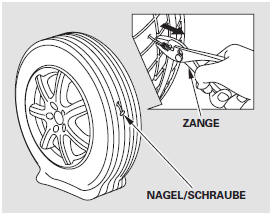 1. Einen Nagel oder eine Schraube im Reifenprofil mit der Zange aus dem