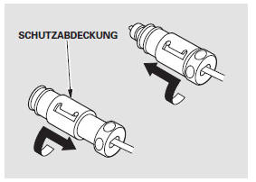 Zum Anschließen des Netzsteckers die Sicherheitsabdeckung lösen, indem sie in